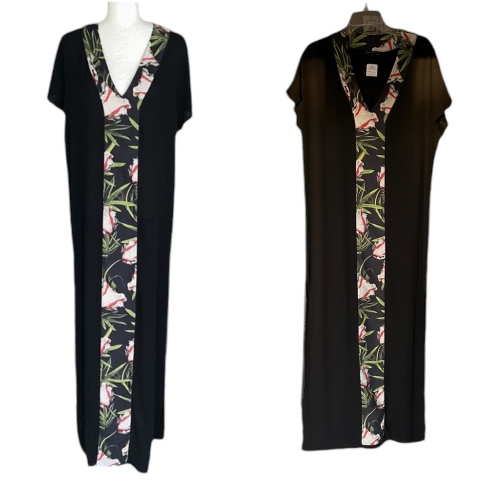 NWT Lenny Niemeyer Anthropologie Black Tropical Floral Kaftan Maxi Dress - S